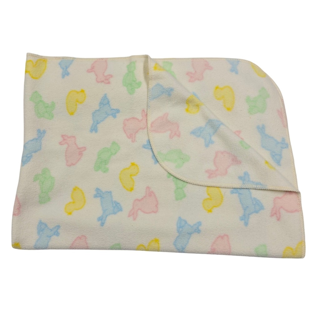 Martha Stewart BABY BLANKET Animals Pastels Bunny Duck Lamb Blue Yellow Pink